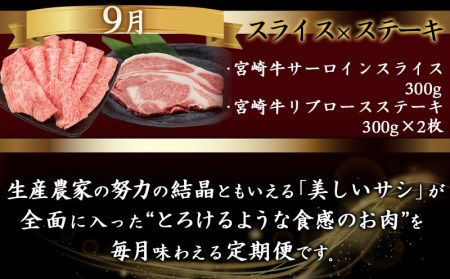 【A5】宮崎牛サーロイン×宮崎牛リブロース三昧定期便(12ヶ月)_TAE12-0101_(都城市) 都城産宮崎牛 牛肉 スライス / サイコロ / 焼肉 / ステーキ サーロイン リブロース