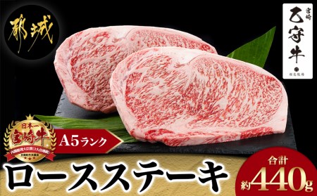 数量限定！【宮崎牛A5】ロースステーキ 計約440g(2枚) (乙守牛)_26-6501_(都城市) 都城産宮崎牛 乙守牛 A5 リブロースもしくはサーロイン 2枚 約440g 真空パック ギフト 贈答用 