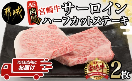 【A5】肉厚！宮崎牛サーロインハーフカットステーキ2枚≪みやこんじょ特急便≫_AD-0112-Q_(都城市) A5ランク 都城産宮崎牛 真空 サーロイン ハーフカットステーキ 200g×2枚 ステーキソース 塩コショウ