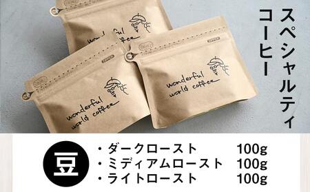 スペシャルティコーヒー(豆)100g×3袋セット_12-C502_(都城市) コーヒー豆 ダークロースト・ミディアムロースト・ライトロースト お任せで3袋 計300g 焙煎の違い 焙煎時間 風味 コク 酸味 甘み 珈琲豆