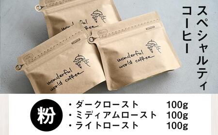 スペシャルティコーヒー(粉)100g×3袋セット_12-C503_(都城市) コーヒー粉 ダークロースト・ミディアムロースト・ライトロースト お任せで3袋 計300g 焙煎の違い 焙煎時間 風味 酸味 甘み 粉挽き 珈琲粉
