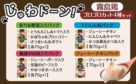 ≪愛犬ご飯≫霧島鶏じゅわドーン!ゴロゴロカット4種セット※ポスト投函_LC-3304_(都城市) ゴロゴロカット 4種 角切り 国産鶏肉 成犬 犬用 野菜 お肉 ポスト投函