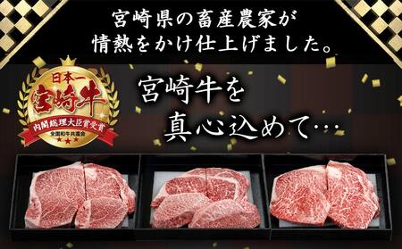 2種の部位を楽しめる♪月替わり宮崎牛ステーキ定期便(3ヶ月) _TAC3-6501_(都城市) 宮崎牛 ロース ヒレ モモ ミスジ ステーキ