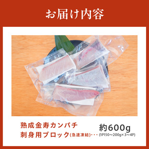 熟成金寿カンパチ刺身用ブロック600g(急速凍結) N015-YA856