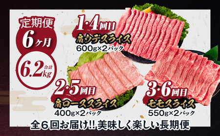 ≪6か月定期便≫数量限定 お楽しみ 定期便 宮崎牛 スライス セット 6.2kg 牛肉 黒毛和牛 すき焼き しゃぶしゃぶ 牛丼 赤身肉 おすすめ 人気 薄切り 高級 A4 A5 お祝い 記念日 ご褒美 おかず ミヤチク ブランド牛 宮崎県 日南市 送料無料_MC1-24