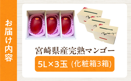 特大5Lサイズ 宮崎県産 完熟マンゴー 3玉 化粧箱入り 令和8年発送分 期間限定 数量限定 フルーツ 果物 くだもの 国産 食品 デザート おすすめ ご褒美 贅沢 産地直送 特大 希少 お祝 お土産 プレゼント ギフト 贈り物 宮崎県 日南市 送料無料_FF7-24
