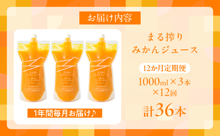 ≪12か月お楽しみ定期便≫果汁 100％ まる搾り みかん ジュース 1000ml×3本 12回 機能性表示食品 飲料 ソフトドリンク 果物 フルーツ 柑橘 ミカン シャーベット 国産 人気 おすすめ ギフト おすそ分け お土産 贈り物 プレゼント お取り寄せ 宮崎県 日南市 送料無料_RF1-24