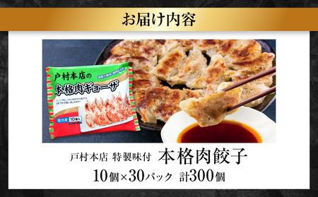 オンライン決済限定 焼くだけ!!簡単調理 本格 肉 餃子 10個 × 30パック 計300個 小分け ぎょうざ ギョーザ 加工品 国産 惣菜 戸村本店 特製餃子 自家製餃子 人気 おすすめ おかず おつまみ お弁当 おすそ分け お土産 贈り物 ギフト 贈答 プレゼント 宮崎県 日南市 送料無料_FG8-25