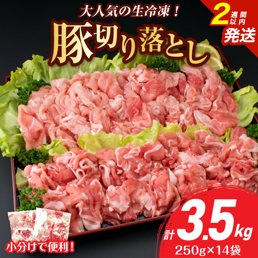 大人気 生冷凍 厳選 豚切り落とし 計3.5kg 国産 食品 豚肉 ぶた ポーク 小分け 個包装 真空パック 便利 大容量 生姜焼き 野菜炒め 豚汁 肉じゃが 豚丼 お弁当 おかず 晩ご飯 おすすめ 使い切りサイズ 万能食材 おすそ分け 宮崎県 日南市 送料無料_D110-25-2W