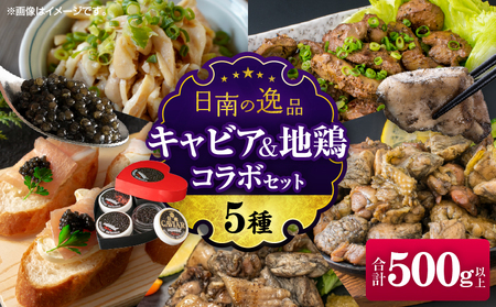 数量限定 日南の逸品 キャビア＆地鶏 コラボセット (全5種類) 炭火焼 地頭鶏 三大珍味 高級 黒いダイヤ 魚卵 魚介 魚貝 国産 食品 加工品 惣菜 簡単調理 プレゼント 贈り物 ギフト ご褒美 お祝い 記念日 パーティー お取り寄せ グルメ 宮崎県 日南市 送料無料_DD16-25