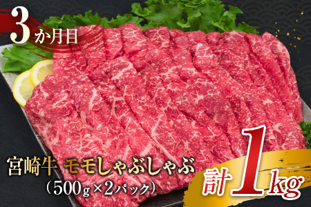 3か月 お楽しみ 定期便 宮崎牛 堪能 セット 合計3kg 肉 牛 牛肉 黒毛和牛 ロース 肩ロース モモ ステーキ しゃぶしゃぶ 国産 おかず 食品 焼肉 送料無料_KF1-23