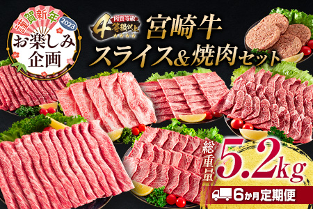 年末年始限定≪6か月お楽しみ定期便≫宮崎牛スライス&焼肉セット(総重量5.2kg) 肉 牛 牛肉 国産 I21-2210
