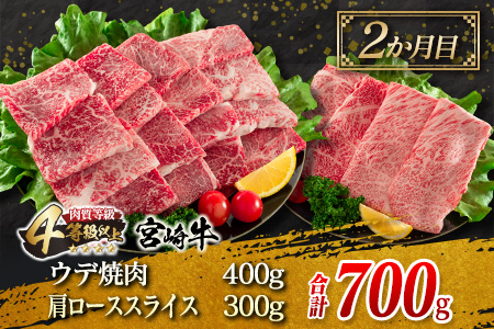 3か月 お楽しみ 定期便 宮崎牛 焼肉 スライス セット 総重量2.3kg 牛肉 ビーフ 黒毛和牛 国産 ブランド牛 ばら もも うで 肩ロース すき焼き しゃぶしゃぶ BBQ A4ランク以上 4等級以上 ご褒美 お祝い 記念日 おもてなし 食べ比べ お取り寄せ グルメ 送料無料_JC2-23