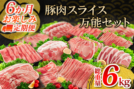 6か月 お楽しみ 定期便 豚肉 スライス 万能 セット 総重量6kg ポーク 国産 食品 豚バラ 豚ウデ 豚モモ 豚ロース 豚肩ロース すき焼き  しゃぶしゃぶ とんかつ 生姜焼き おかず お弁当 おつまみ 贅沢 ご褒美 お祝 記念日 お取り寄せ 宮崎県 日南市 送料無料_IF3-23 