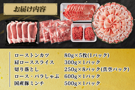 数量限定 豚肉 わくわく セット 合計3.8kg ポーク 国産 豚ロース とんかつ スライス 豚切り落とし 豚バラ しゃぶしゃぶ ミンチ 挽肉 ハンバーグ すき焼き 弁当 おかず おつまみ 万能食材 真空パック 大容量 詰め合わせ お取り寄せ 宮崎県 日南市 送料無料_CD66-25