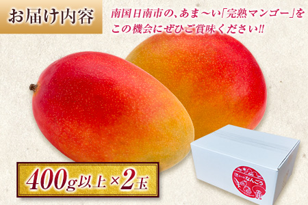 ≪数量限定≫厳選『完熟マンゴー』400g以上×2玉　フルーツ　果物　国産　日南市産 BD60-22