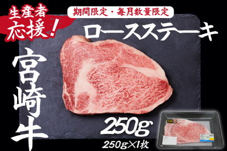 【生産者応援！】宮崎牛ロースステーキ250g（ 宮崎牛 国産 牛肉 和牛 霜降り ステーキ ロース 冷凍 送料無料）