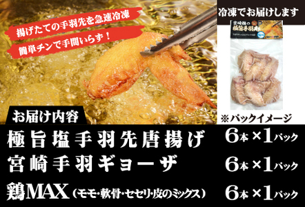 【レンジでチンするだけ♪】極旨塩手羽先唐揚げ 手羽ギョーザ 鶏MAX!セット(鶏肉手羽先 唐揚げ 餃子 もも肉 せせり 鶏皮 調理済み)