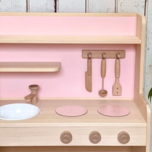 手作り木製玩具／ままごとキッチンノーマルハイタイプ（ピンク）