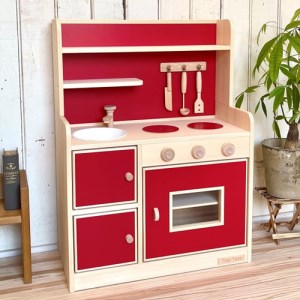 手作り木製玩具／ままごとキッチンデラックスタイプ（レッド） おもちゃ 手作り 木製おもちゃ