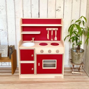手作り木製玩具／ままごとキッチンデラックスタイプ（レッド） おもちゃ 手作り 木製おもちゃ