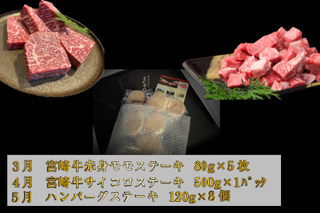 【お肉の定期便】百名店 雅 コース 全9回（牛肉 黒毛和牛 和牛 宮崎牛 モモ 赤身 サーロイン ロース ヒレ ステーキ 定期便） ステーキ 和牛ステーキ 牛肉ステーキ 国産ステーキ 定期便ステーキ