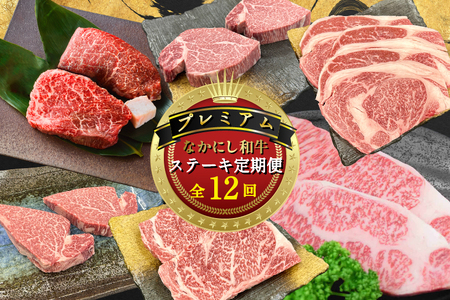 【定期便 全12回】宮崎県西ノ原牧場・なかにしプレミアム和牛ステーキ定期便（牛肉 黒毛和牛 ステーキ サーロイン モモ ヒレ シャトーブリアン 定期便 A4 A5）
