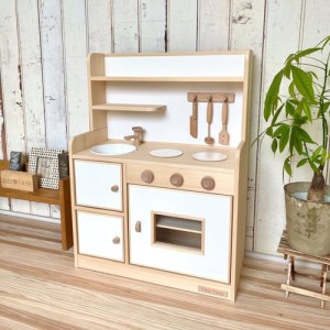 受注製作 ままごとキッチン ハンドメイド 木製 手作り 木製ままごとキッチン RHK-LX・無塗装・ホーローシンク