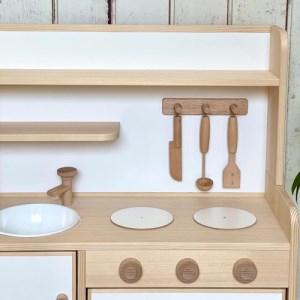 手作り木製玩具／ままごとキッチンデラックスタイプ（ホワイト