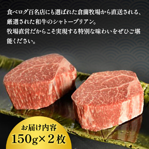 【黒毛和牛専門店厳選】黒毛和牛まぼろしのシャトーブリアン（ステーキ）150ｇ×2Ｐ（国産 牛肉 国産牛 和牛 黒毛和牛 赤身 ヒレ シャトーブリアン ステーキ 焼肉） ステーキ 和牛ステーキ 牛肉ステーキ 国産ステーキ 小林市ステーキ
