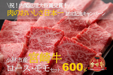 【祝!内閣総理大臣賞!\日本一おいしいキャンペーン╱】小林市産宮崎牛ロース&モモ焼肉セット 600g