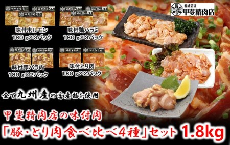 10-54 【(株)甲斐精肉店】自家製タレに漬け込んだ「味付肉 豚肉・とり肉 食べ比べ4種」セット 1.8kg
