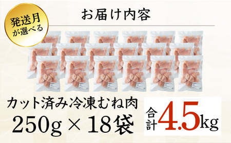 KU230-M45-2602 ＜2026年2月発送・数量限定＞ 小分け＆バラバラ！選べる！宮崎県産鶏むねカット 合計4.5kg (250g×18袋)