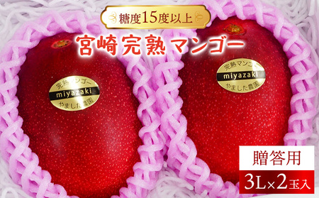 AE-CD3 糖度15度以上の宮崎完熟マンゴー(3L×2玉入・贈答用)【やました農園】