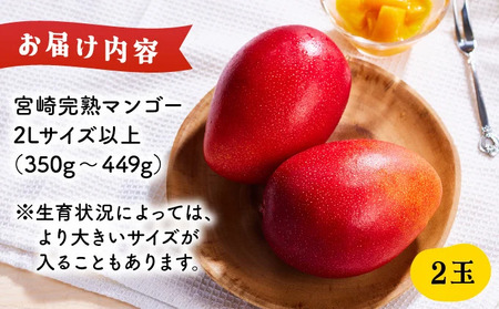 KU019 ＜令和8年発送分　先行予約！＞＜数量限定＞宮崎完熟マンゴー(2L×2玉) 宮崎県産の完熟マンゴー 