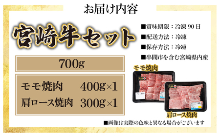 KU429 宮崎牛 赤身モモ肉400gと肩ロース300gの焼肉セット(合計700g)