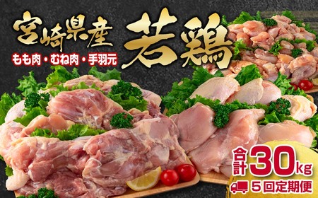 【5回定期便】宮崎県産若鶏　もも肉むね肉6㎏×5回　合計30㎏　国産鶏肉　2025年2月発送開始＜7.5-1＞