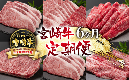 【定期便】宮崎牛6カ月定期便　ステーキ・焼肉・スライス　国産牛肉＜14-1＞N