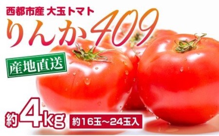 「産地直送」西都市産 大玉トマト「りんか409」約4kg(約16玉〜24玉入)