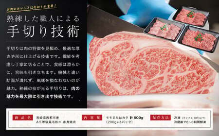 【最高品質のA5等級 西都和牛】黒毛和牛赤身焼肉 600g(200g×3) カミチクファーム<1.4-6>
