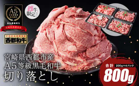 【最高品質のA5等級 西都和牛】黒毛和牛切り落とし 800g（200ｇ×4） 小分け カミチクファーム＜1.2-19＞★