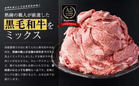 【最高品質のA5等級 西都和牛】黒毛和牛切り落とし 800g（200ｇ×4） 小分け カミチクファーム＜1.2-19＞★