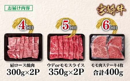 【定期便】宮崎牛 6回定期便 小分け ブランド牛 A4~A5等級 内閣総理大臣賞4連覇<9-13>焼き肉 すき焼き 牛肉 最高級黒毛和牛