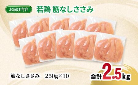 宮崎県産若鶏 筋なしささみ 2.5kg 小分け250g×10パック<70-5a>