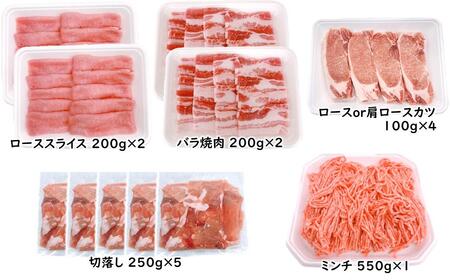 宮崎県産豚肉 5種 合計3kgセット スライス とんかつ 焼肉 切り落とし ミンチ 小分け 11パック＜1.5-238＞