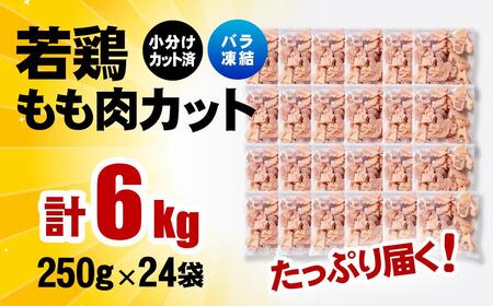 バラ凍結！宮崎県産若鶏 鶏肉 もも肉カット 6kg（250g×24）IQF加工 小分け＜60-6a＞
