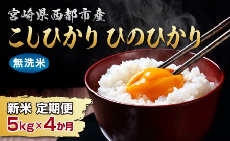 【先行予約・新米定期便】宮崎県産 コシヒカリ・ヒノヒカリ無洗米5kg 4ヶ月定期便<3-13>