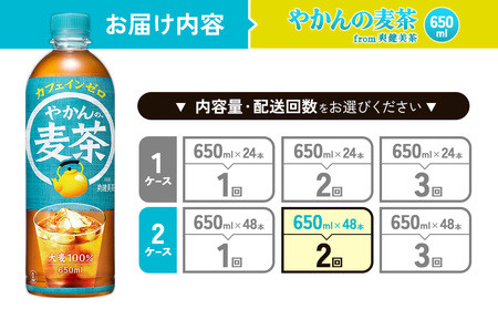 【2回定期便】やかんの麦茶 from 爽健美茶 PET 650ml 48本×2回 合計96本 2ヶ月【コカコーラ】アウトドア 日本茶 お茶 麦茶 むぎ茶 ペットボトル カフェインゼロ ノンカフェイン カフェインレス 麦茶 常温 送料無料 こども 美容 むくみ