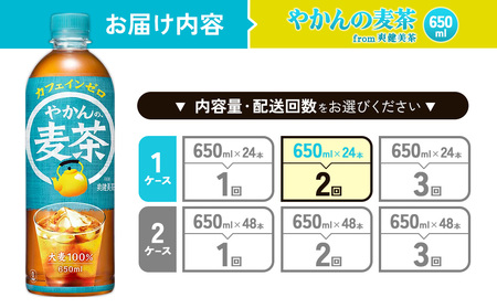 【2回定期便】やかんの麦茶 from 爽健美茶 PET 650ml 24本×2回 合計48本 2ヶ月【コカコーラ】麦茶 アウトドア 日本茶 お茶 むぎ茶 ペットボトル カフェインゼロ ノンカフェイン 常温 送料無料 こども 美容 むくみ