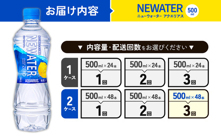 【3回定期便】アクエリアス ニューウォーター 500ml PET【コカ・コーラ】ペットボトル 2ケース(48本) 定期便 3回(144本) セット スポーツドリンク スポドリ カロリーゼロ 熱中症対策 水分補給 清涼飲料水 宮崎県 えびの市 送料無料